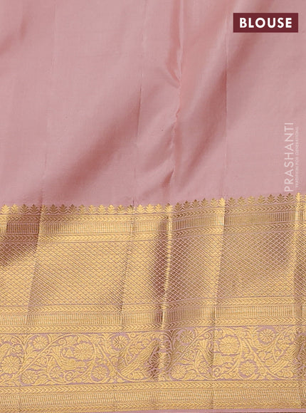 Pure kanchipuram silk saree green and peach shade with allover zari woven brocade weaves and zari woven border