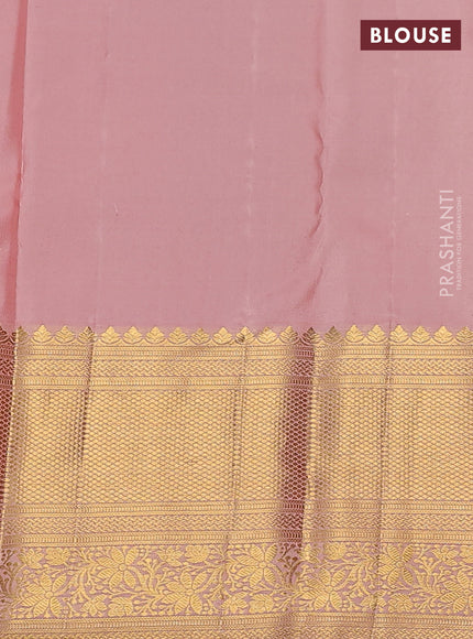 Pure kanchipuram silk saree green and peach shade with allover zari woven brocade weaves and zari woven border