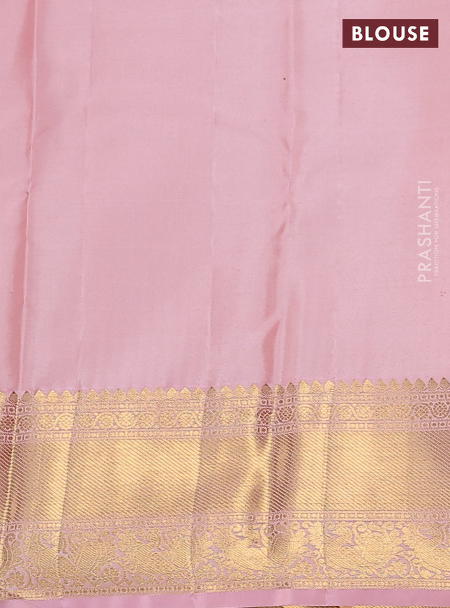 Pure kanchipuram silk saree green and light pink with allover zari woven brocade weaves and zari woven border