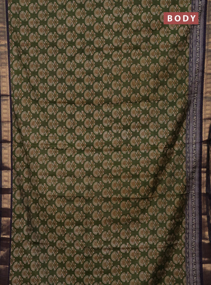 Semi maheshwari cotton saree sap green and deep jamun with allover butta prints and zari woven border