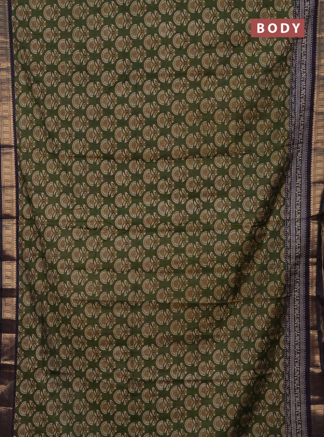 Semi maheshwari cotton saree sap green and deep jamun with allover butta prints and zari woven border