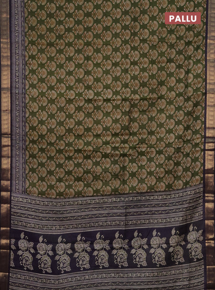 Semi maheshwari cotton saree sap green and deep jamun with allover butta prints and zari woven border
