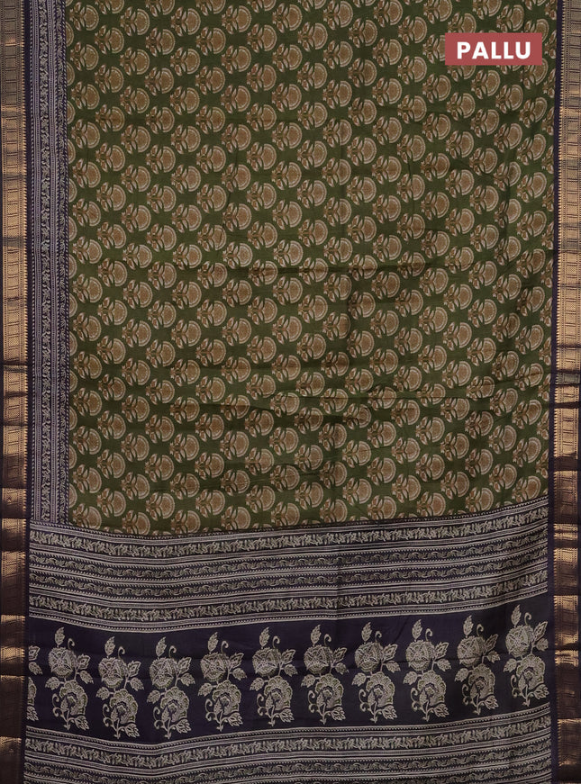 Semi maheshwari cotton saree sap green and deep jamun with allover butta prints and zari woven border