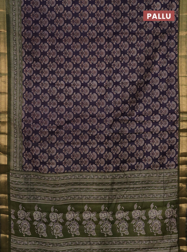 Semi maheshwari cotton saree dark blue and sap green with allover butta prints and zari woven border