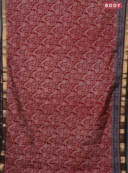 Semi maheshwari cotton saree maroon and dark blue with allover kalamkari prints and zari woven border