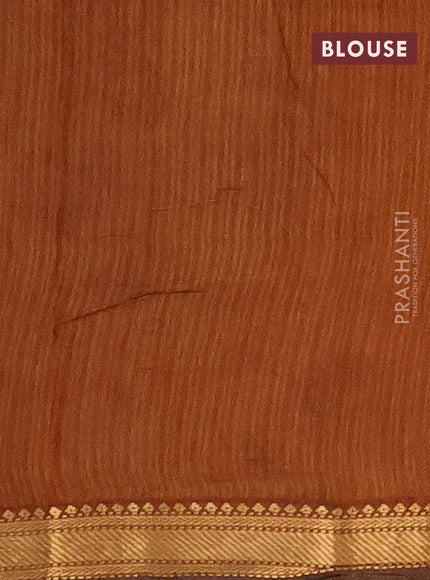 Semi maheshwari cotton saree sap green and dark mustard with allover kalamkari prints and zari woven border