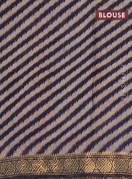 Semi maheshwari cotton saree beige blue and deep jamun with allover kalamkari prints and zari woven border