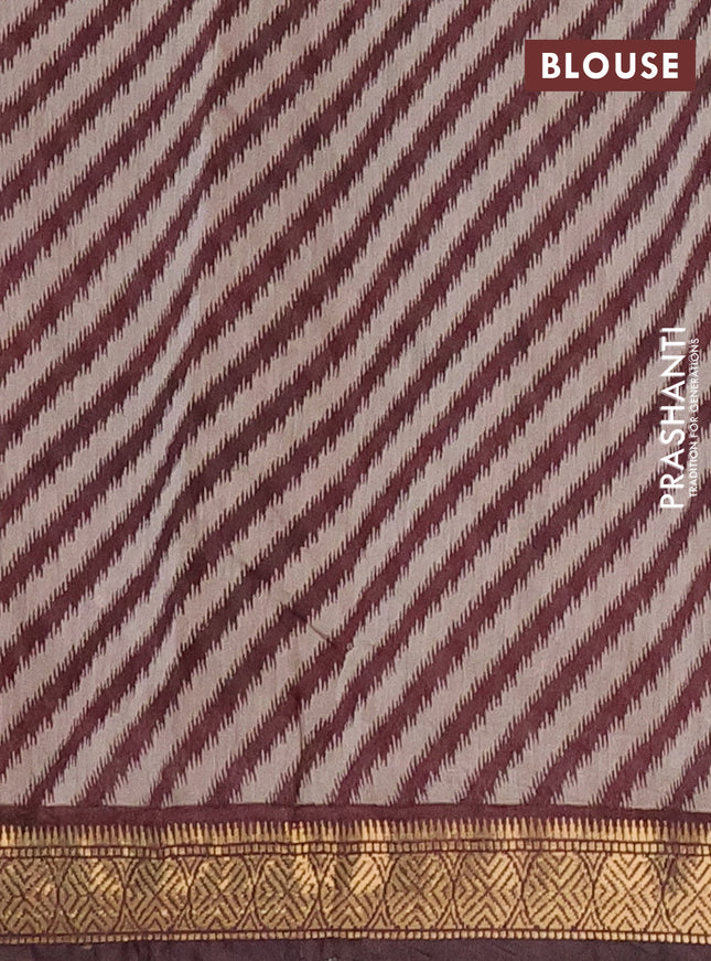 Semi maheshwari cotton saree beige blue and coffee brown with allover kalamkari prints and zari woven border