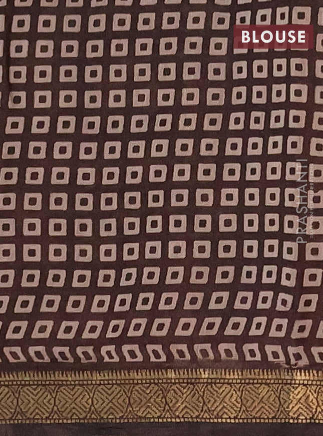 Semi maheshwari cotton saree beige and coffee brown with allover prints and zari woven border