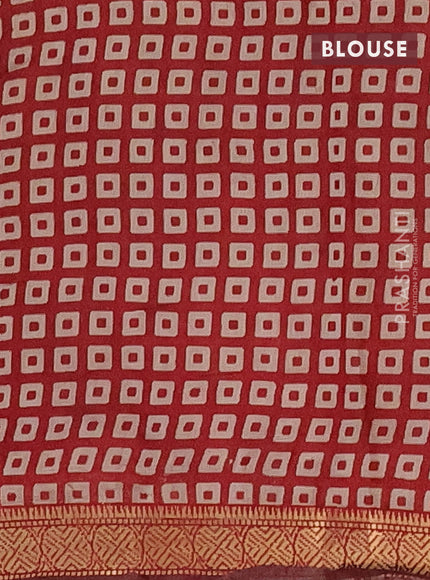 Semi maheshwari cotton saree beige and maroon with allover prints and zari woven border