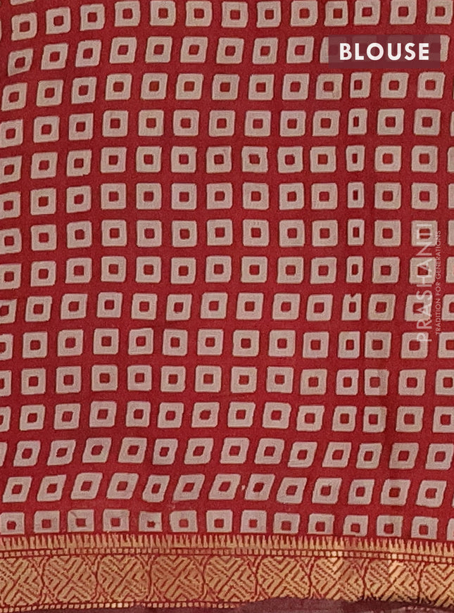 Semi maheshwari cotton saree beige and maroon with allover prints and zari woven border