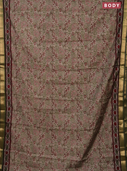 Semi maheshwari cotton saree beige and sap green with allover prints and zari woven border