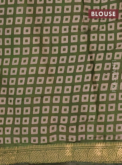 Semi maheshwari cotton saree beige and sap green with allover prints and zari woven border