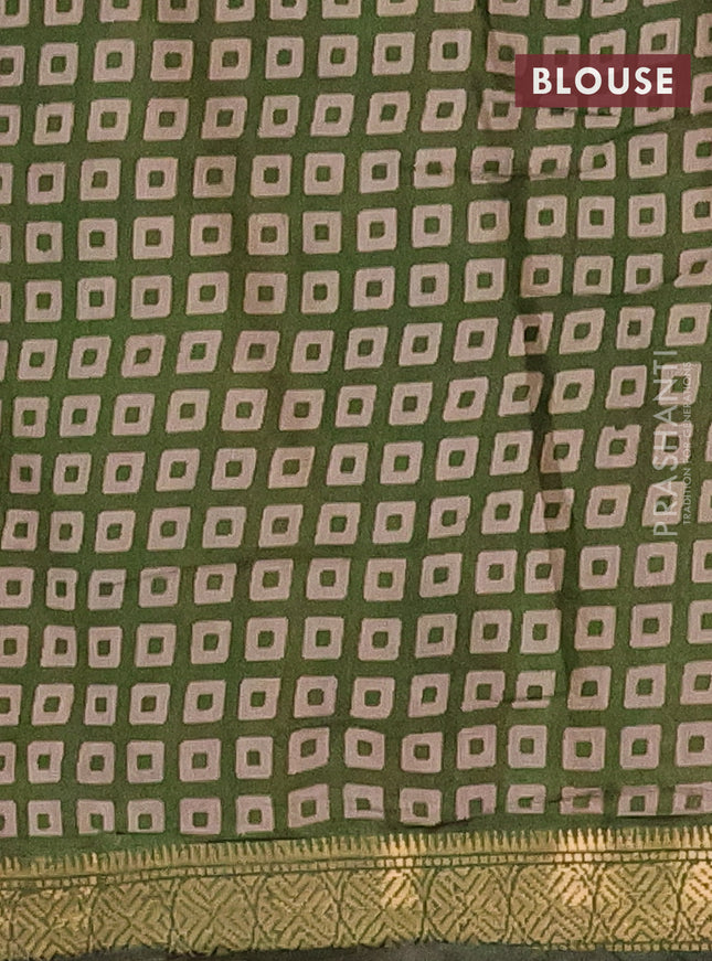 Semi maheshwari cotton saree beige and sap green with allover prints and zari woven border