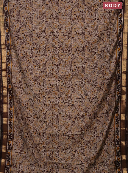 Semi maheshwari cotton saree beige and coffee brown with allover prints and zari woven border