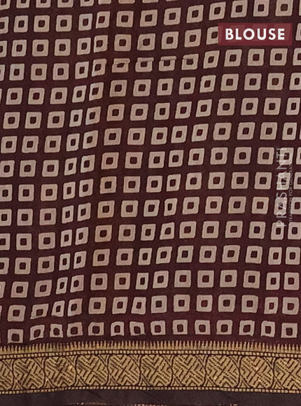 Semi maheshwari cotton saree beige and coffee brown with allover prints and zari woven border