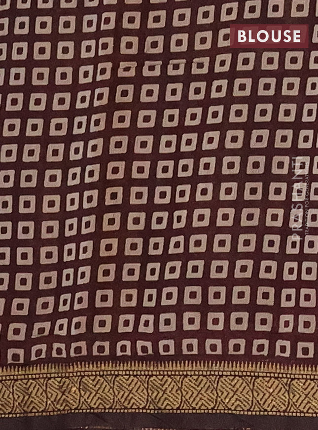 Semi maheshwari cotton saree beige and coffee brown with allover prints and zari woven border