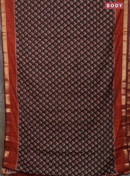 Semi maheshwari cotton saree coffee brown and maroon with allover butta prints and zari woven border