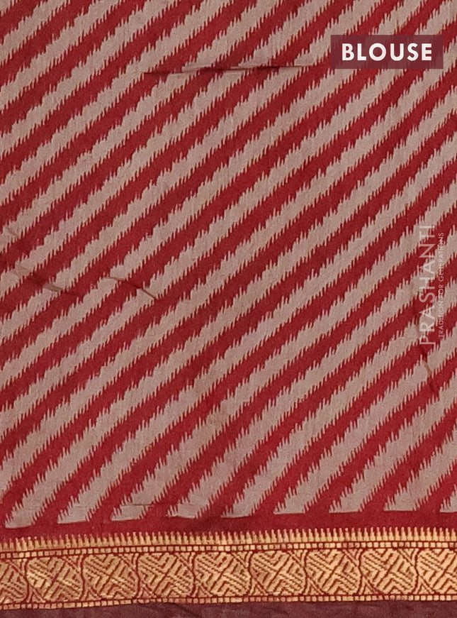 Semi maheshwari cotton saree coffee brown and maroon with allover butta prints and zari woven border