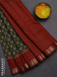 Semi maheshwari cotton saree green and maroon with allover butta prints and zari woven border