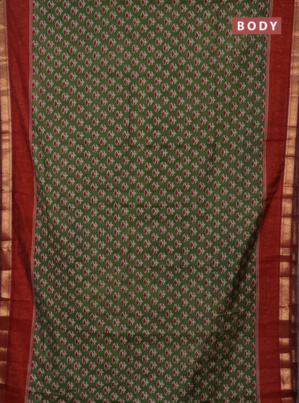 Semi maheshwari cotton saree green and maroon with allover butta prints and zari woven border