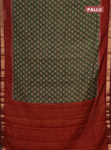 Semi maheshwari cotton saree green and maroon with allover butta prints and zari woven border