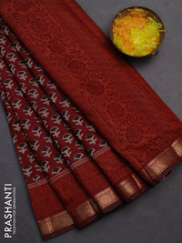 Semi maheshwari cotton saree maroon with allover butta prints and zari woven border