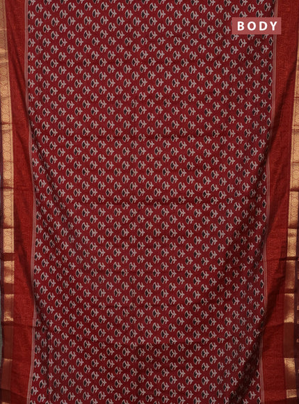 Semi maheshwari cotton saree maroon with allover butta prints and zari woven border