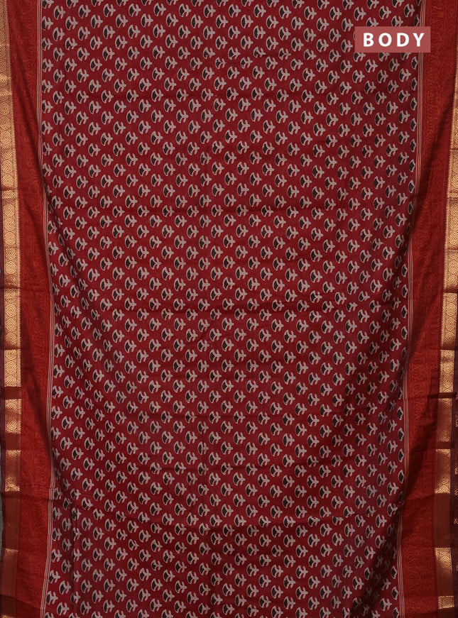 Semi maheshwari cotton saree maroon with allover butta prints and zari woven border