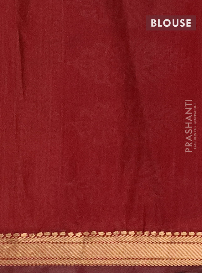 Semi maheshwari cotton saree dark mustard and maroon with allover kalamkari prints and zari woven border