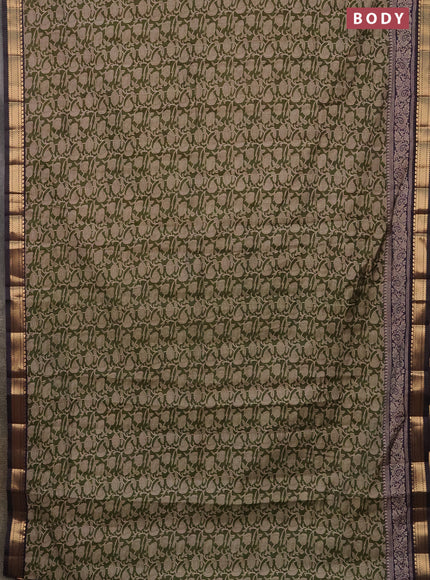 Semi maheshwari cotton saree sap green and deep jamun with allover kalamkari prints and zari woven border