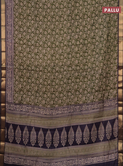 Semi maheshwari cotton saree sap green and deep jamun with allover kalamkari prints and zari woven border