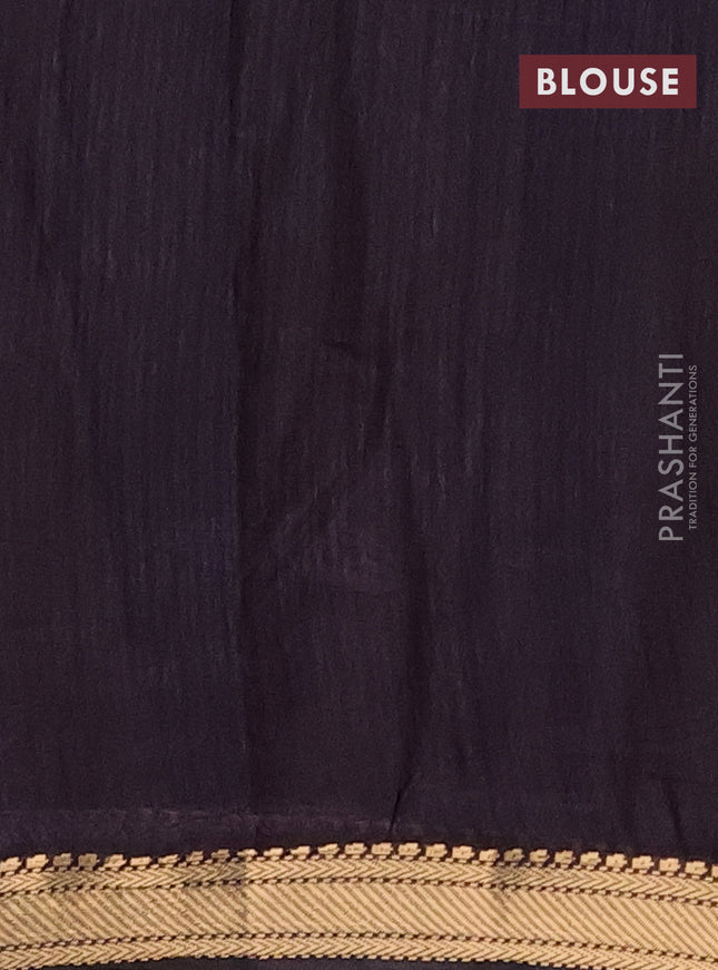 Semi maheshwari cotton saree sap green and deep jamun with allover kalamkari prints and zari woven border