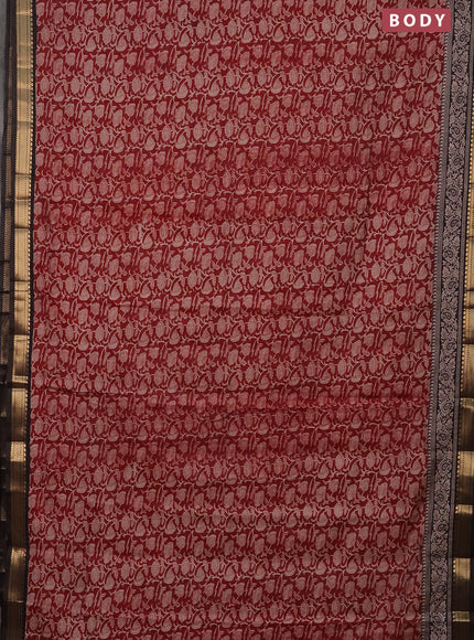 Semi maheshwari cotton saree maroon and black with allover kalamkari prints and zari woven border