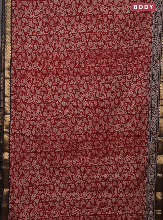 Semi maheshwari cotton saree maroon and black with allover kalamkari prints and zari woven border