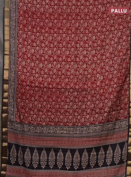 Semi maheshwari cotton saree maroon and black with allover kalamkari prints and zari woven border