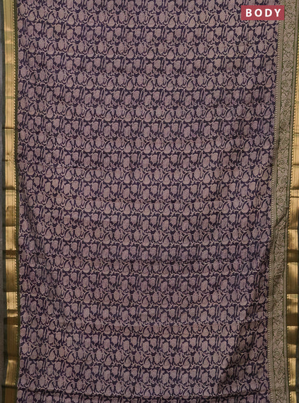 Semi maheshwari cotton saree deep jamun and sap green with allover kalamkari prints and zari woven border