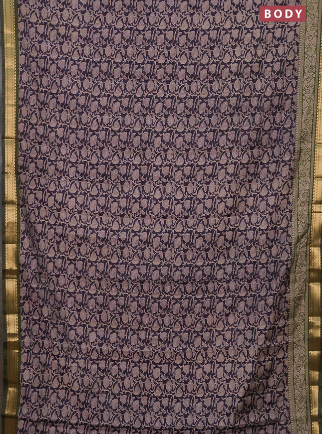 Semi maheshwari cotton saree deep jamun and sap green with allover kalamkari prints and zari woven border