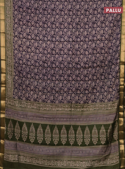 Semi maheshwari cotton saree deep jamun and sap green with allover kalamkari prints and zari woven border