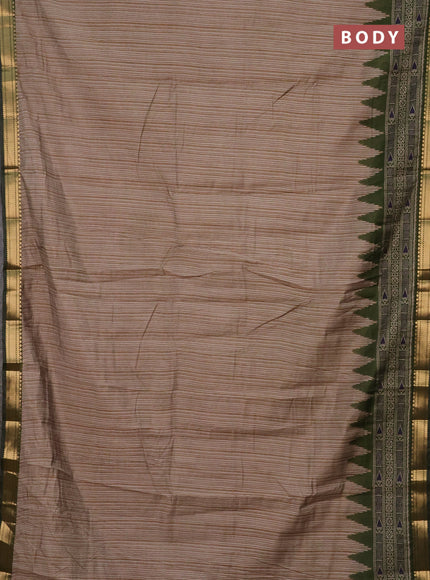 Semi maheshwari cotton saree beige and sap green with allover prints and zari woven border