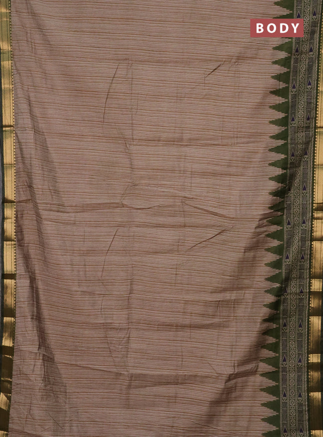 Semi maheshwari cotton saree beige and sap green with allover prints and zari woven border