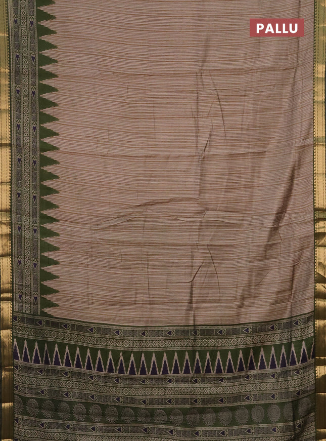 Semi maheshwari cotton saree beige and sap green with allover prints and zari woven border