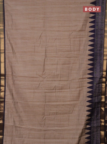 Semi maheshwari cotton saree beige and dark blue with allover prints and zari woven border