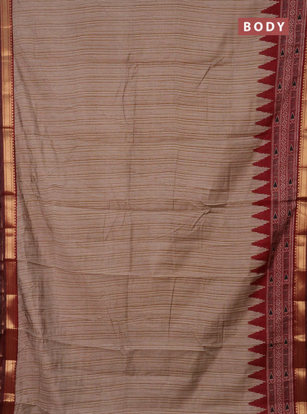 Semi maheshwari cotton saree beige and maroon with allover prints and zari woven border