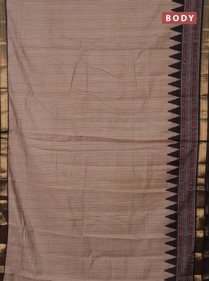 Semi maheshwari cotton saree beige and black with allover prints and zari woven border