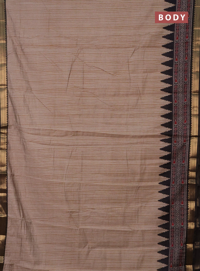 Semi maheshwari cotton saree beige and black with allover prints and zari woven border