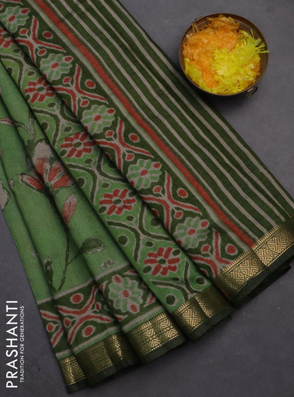 Semi maheshwari cotton saree green and sap green with allover floral prints and zari woven border