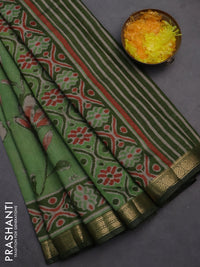 Semi maheshwari cotton saree green and sap green with allover floral prints and zari woven border