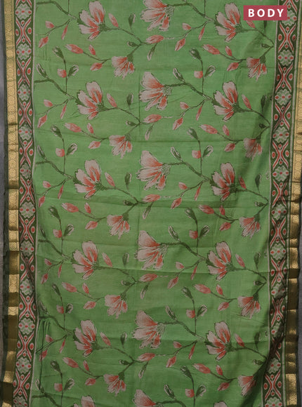 Semi maheshwari cotton saree green and sap green with allover floral prints and zari woven border
