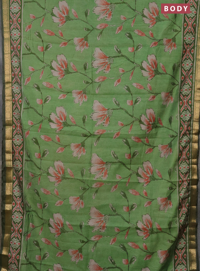 Semi maheshwari cotton saree green and sap green with allover floral prints and zari woven border